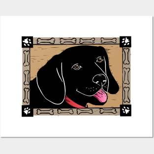 Black Lab with Bones Posters and Art